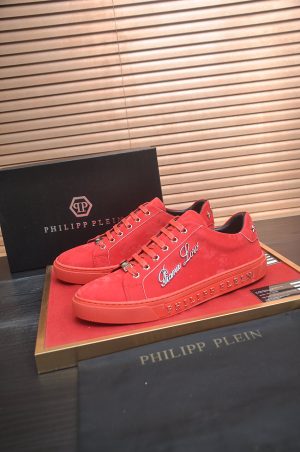 Philipp Plein Cursive Embroidered Suede Low-Top Sneaker – Red (7) Philipp Plein Cursive Embroidered Suede Low-Top Sneaker – Red
