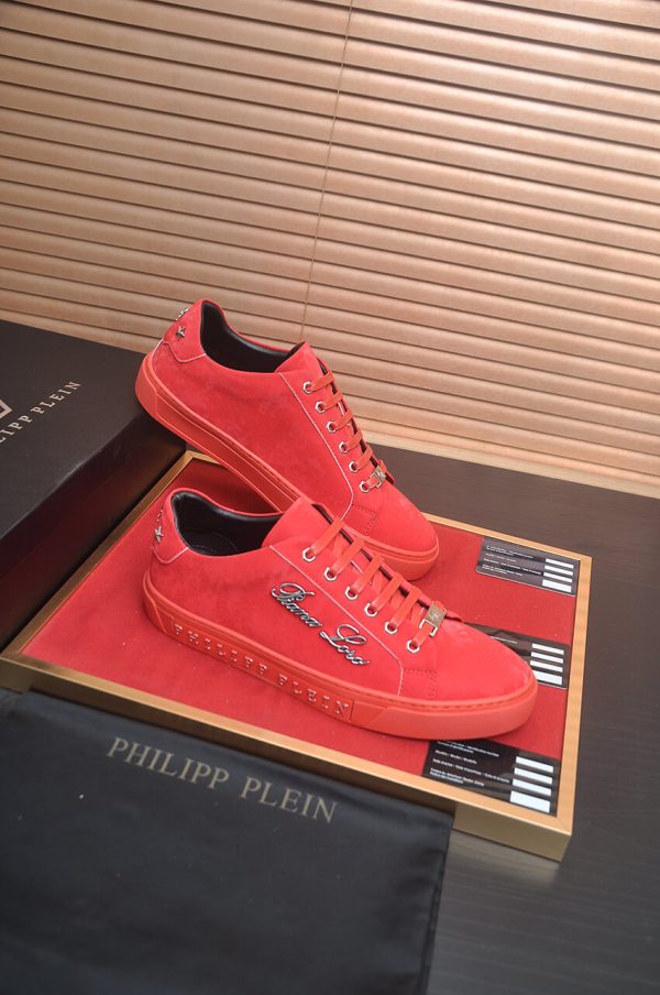 Philipp Plein Cursive Embroidered Suede Low-Top Sneaker – Red (8) Philipp Plein Cursive Embroidered Suede Low-Top Sneaker – Red