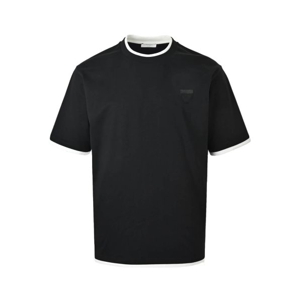 Prada Cotton T-Shirt with Layered Details- Black