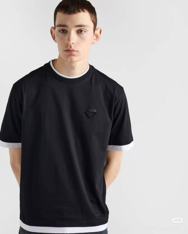 Prada Cotton T-Shirt with Layered Details- Black