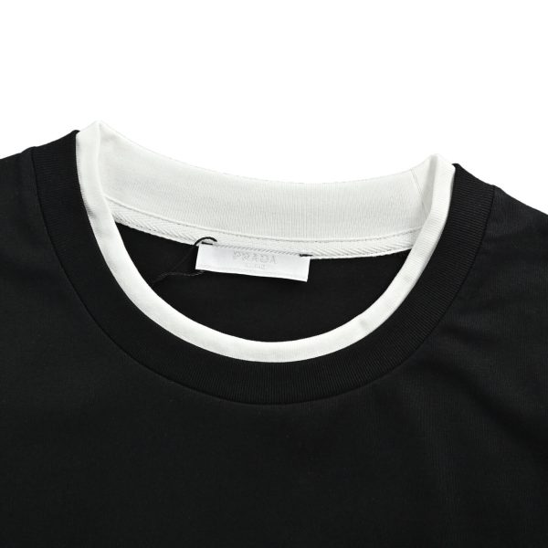 Prada Cotton T-Shirt with Layered Details- Black