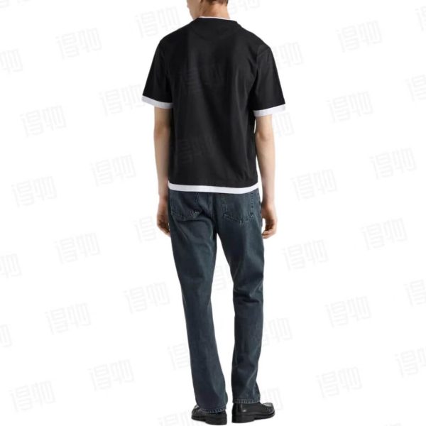 Prada Cotton T-Shirt with Layered Details- Black