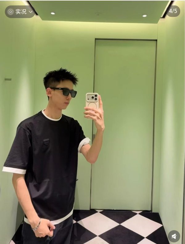 Prada Cotton T-Shirt with Layered Details- Black