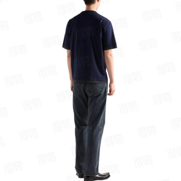 Prada Cotton T-Shirt with Layered Details- Blue