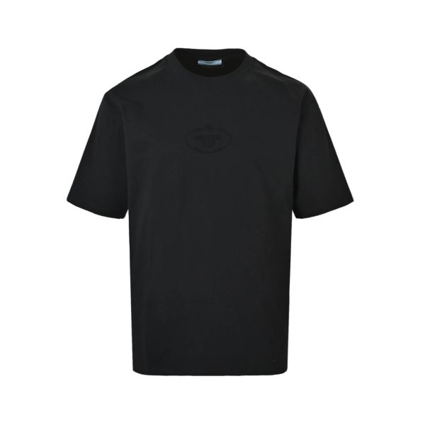 Prada Logo-Embroidered Cotton T-Shirt- Black