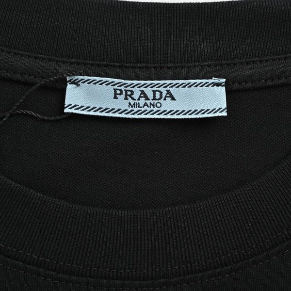 Prada Logo-Embroidered Cotton T-Shirt- Black