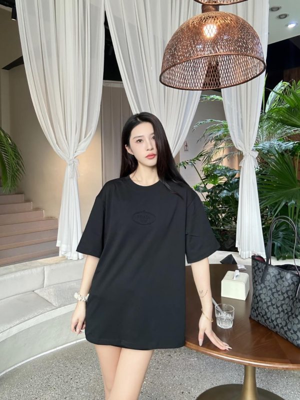 Prada Logo-Embroidered Cotton T-Shirt- Black