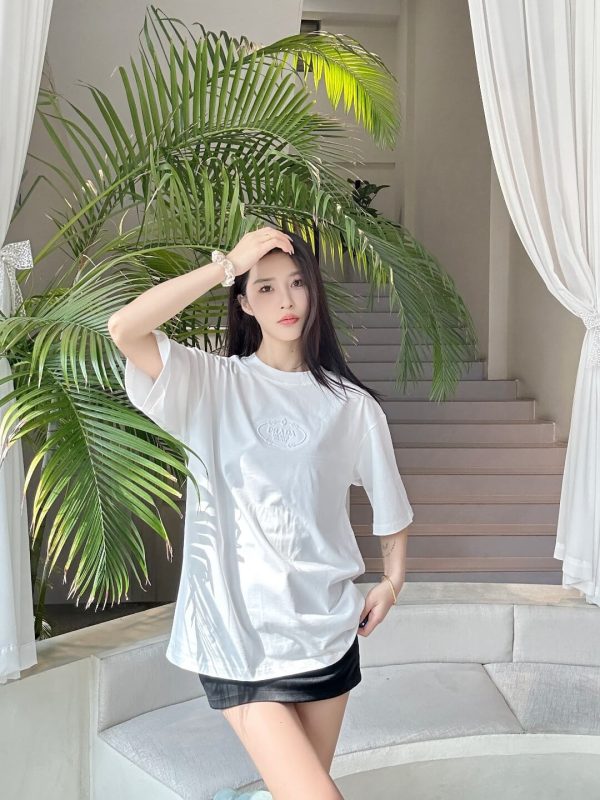 Prada Logo-Embroidered Cotton T-Shirt- White