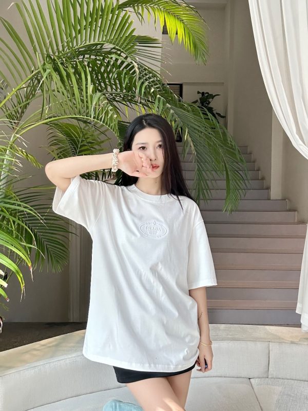 Prada Logo-Embroidered Cotton T-Shirt- White
