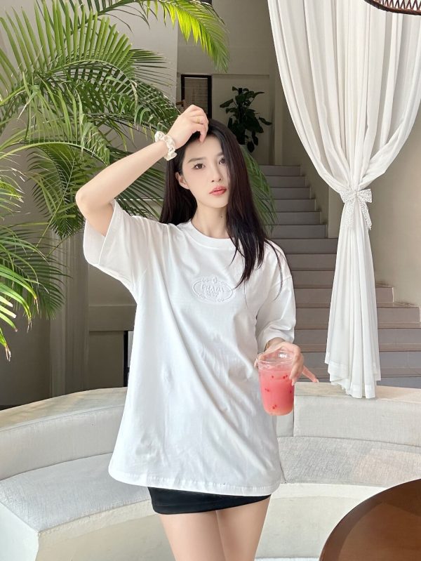 Prada Logo-Embroidered Cotton T-Shirt- White