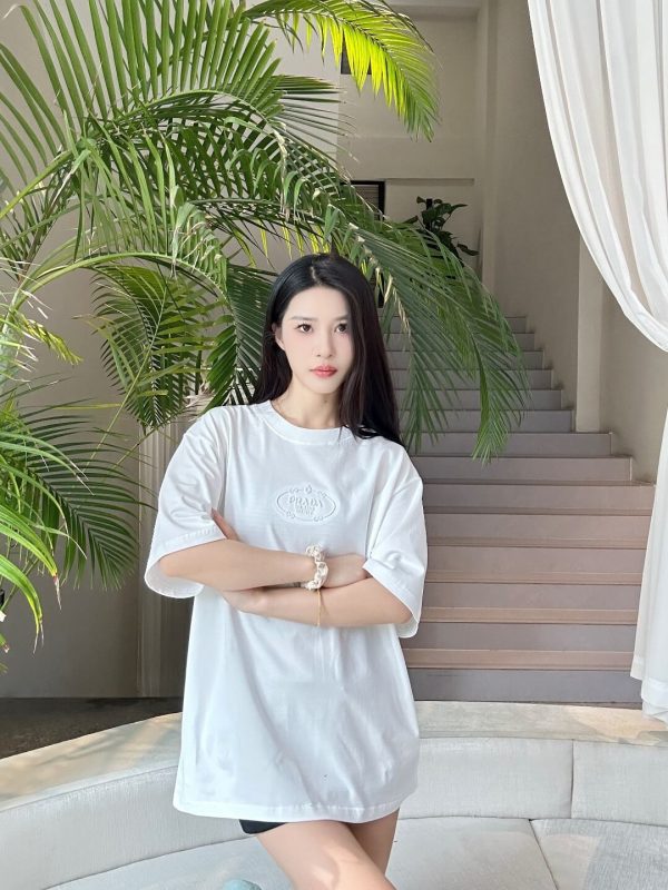 Prada Logo-Embroidered Cotton T-Shirt- White