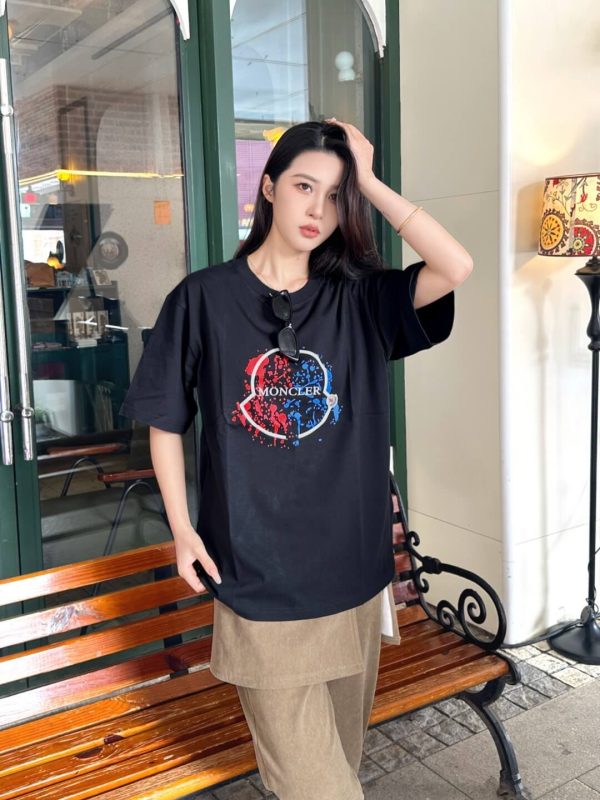 Moncler Paint-Splatter Logo T-Shirt- Black