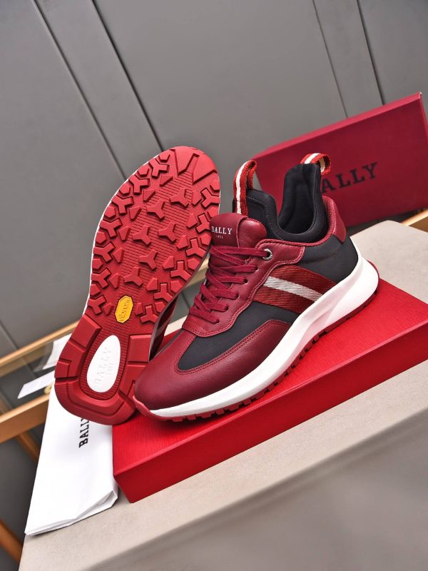 Bally Mixed-Material Runner Sneakers in Burgundy and Black