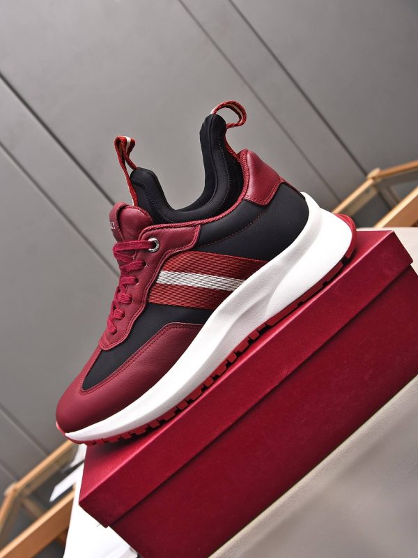 Bally Mixed-Material Runner Sneakers in Burgundy and Black