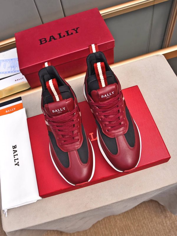 Bally Mixed-Material Runner Sneakers in Burgundy and Black