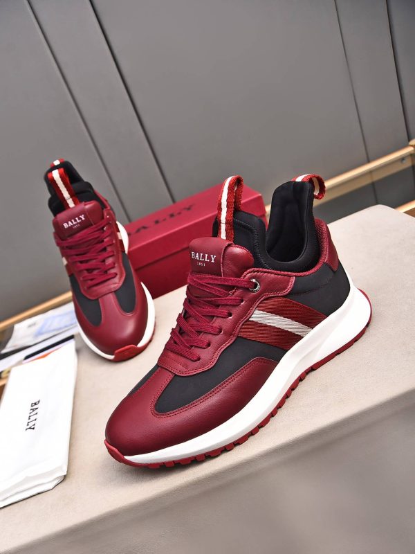 Bally Mixed-Material Runner Sneakers in Burgundy and Black