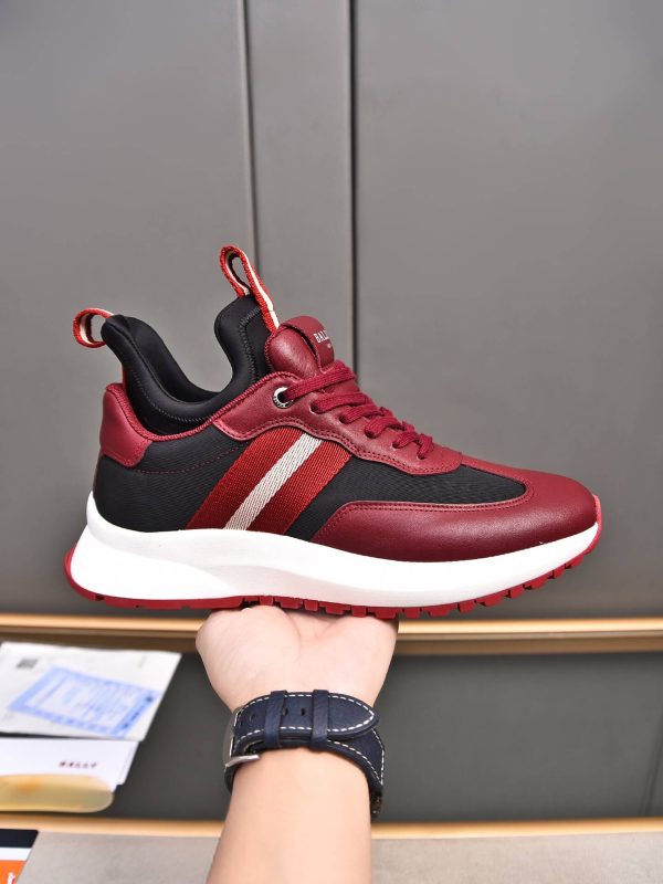 Bally Mixed-Material Runner Sneakers in Burgundy and Black