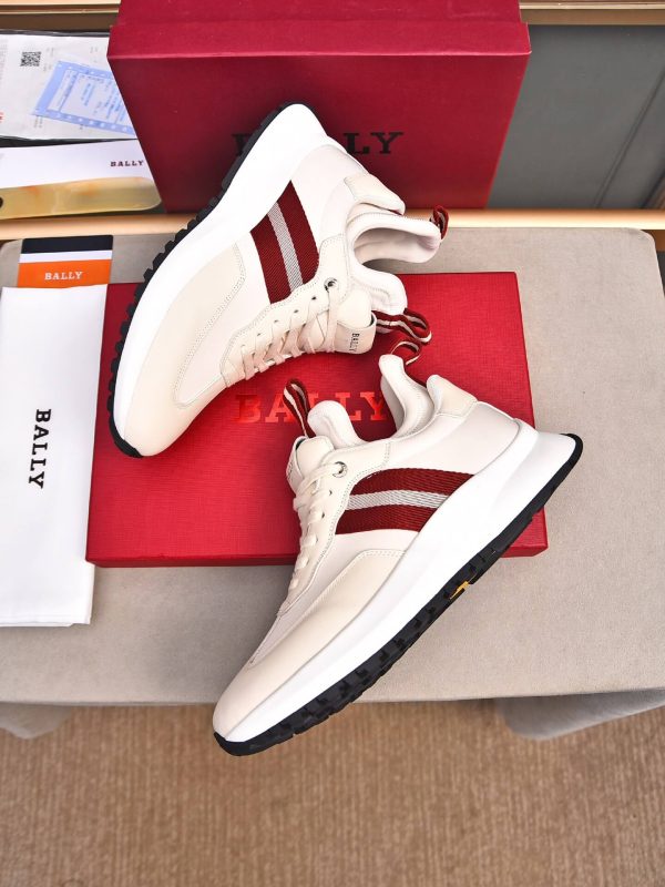 Bally Striped Leather Runner Sneakers in White and Burgundy