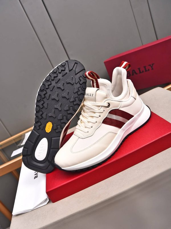 Bally Striped Leather Runner Sneakers in White and Burgundy