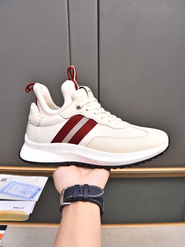 Bally Striped Leather Runner Sneakers in White and Burgundy