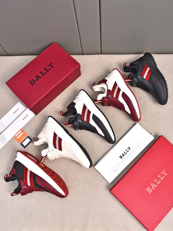 Bally Striped Leather Runner Sneakers in White and Burgundy