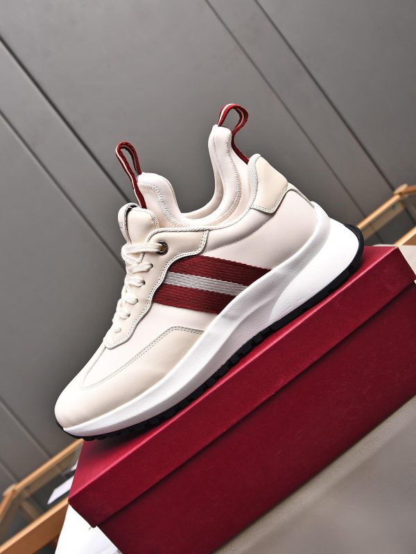 Bally Striped Leather Runner Sneakers in White and Burgundy