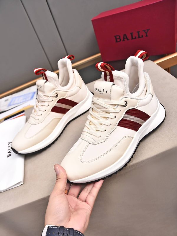 Bally Striped Leather Runner Sneakers in White and Burgundy