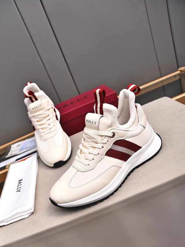 Bally Striped Leather Runner Sneakers in White and Burgundy