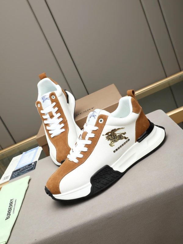 Burberry Equestrian Knight Low-Top Sneaker in White & Tan