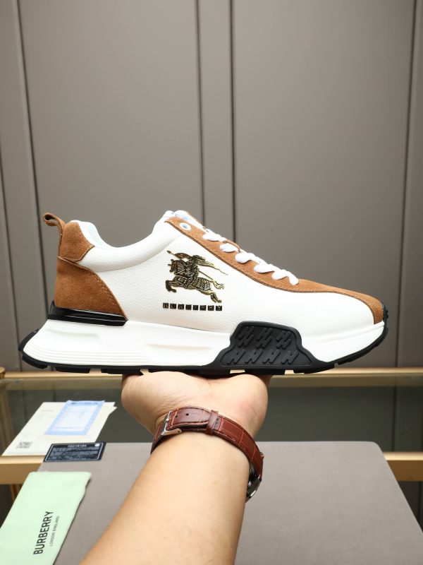 Burberry Equestrian Knight Low-Top Sneaker in White & Tan