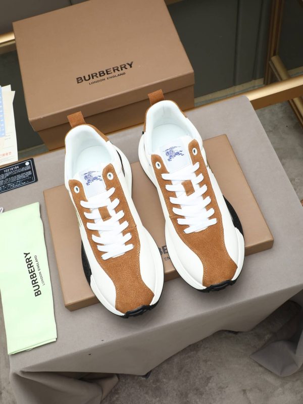 Burberry Equestrian Knight Low-Top Sneaker in White & Tan