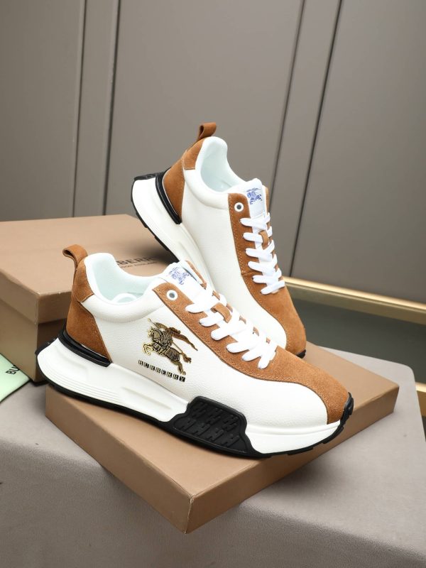 Burberry Equestrian Knight Low-Top Sneaker in White & Tan