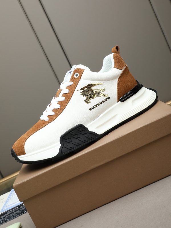 Burberry Equestrian Knight Low-Top Sneaker in White & Tan