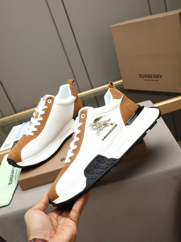 Burberry Equestrian Knight Low-Top Sneaker in White & Tan