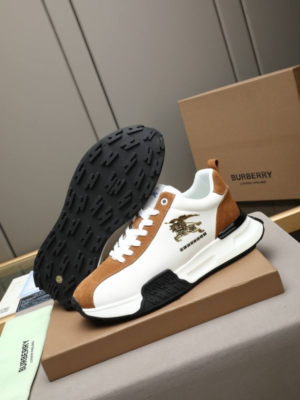 Burberry Equestrian Knight Low-Top Sneaker in White & Tan