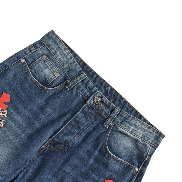 Chrome Hearts Cross Patch Denim Jeans in Blue & Leopard (4) Chrome Hearts Cross Patch Denim Jeans in Blue & Leopard