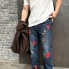Chrome Hearts Cross Patch Denim Jeans in Blue & Leopard (6) Chrome Hearts Cross Patch Denim Jeans in Blue & Leopard