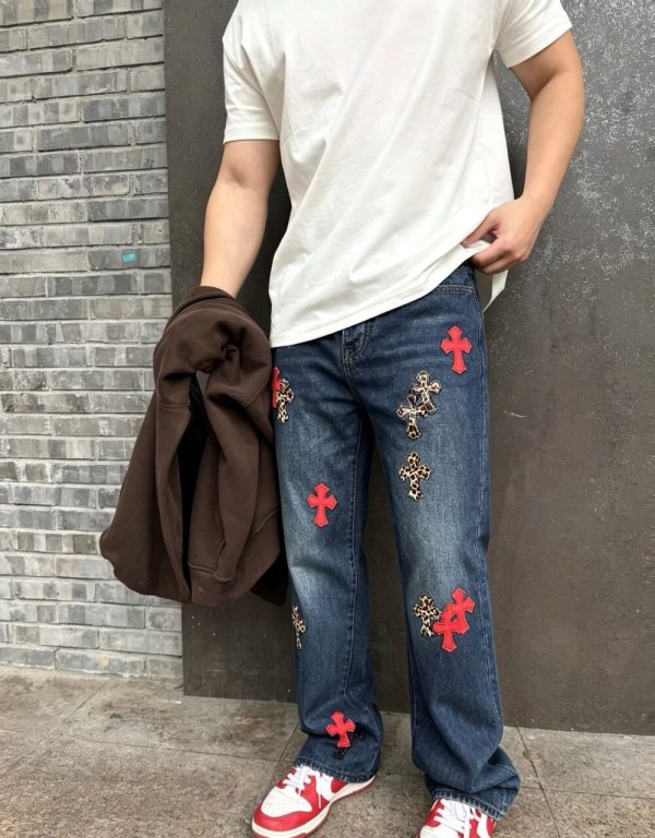 Chrome Hearts Cross Patch Denim Jeans in Blue & Leopard (6) Chrome Hearts Cross Patch Denim Jeans in Blue & Leopard