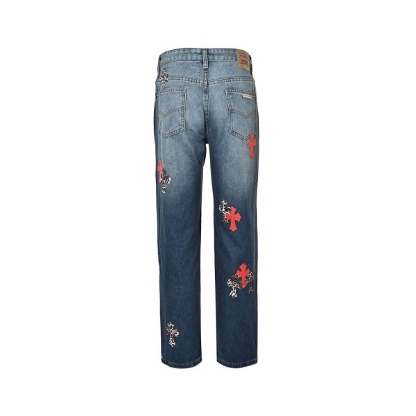 Chrome Hearts Cross Patch Denim Jeans in Blue & Leopard (8) Chrome Hearts Cross Patch Denim Jeans in Blue & Leopard