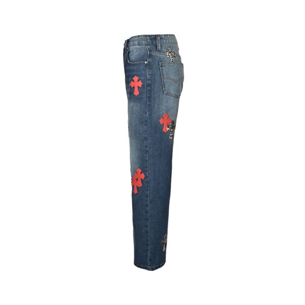 Chrome Hearts Cross Patch Denim Jeans in Blue & Leopard (9) Chrome Hearts Cross Patch Denim Jeans in Blue & Leopard