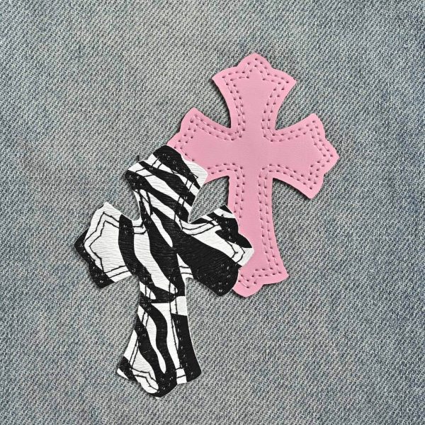Chrome Hearts Cross Patch Denim Jeans in Light Wash Pink & Zebra (2) Chrome Hearts Cross Patch Denim Jeans in Light Wash Pink & Zebra