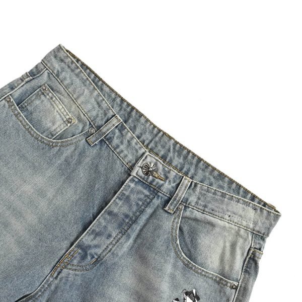 Chrome Hearts Cross Patch Denim Jeans in Light Wash Pink & Zebra (6) Chrome Hearts Cross Patch Denim Jeans in Light Wash Pink & Zebra