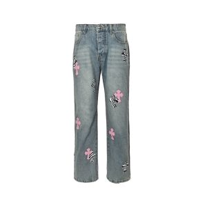 Chrome Hearts Cross Patch Denim Jeans in Light Wash Pink & Zebra (8) Chrome Hearts Cross Patch Denim Jeans in Light Wash Pink & Zebra