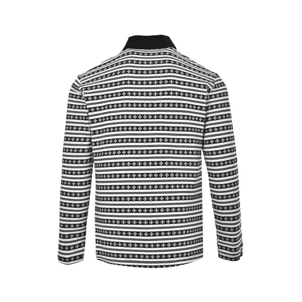 Chrome Hearts Cross Stripe Long-Sleeve Polo Shirt in Black & White