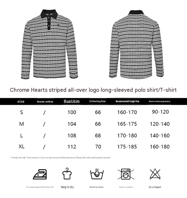 Chrome Hearts Cross Stripe Long-Sleeve Polo Shirt in Black & White