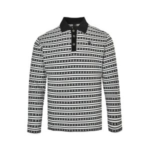 Chrome Hearts Cross Stripe Long-Sleeve Polo Shirt in Black & White (2) Chrome Hearts Cross Stripe Long-Sleeve Polo Shirt in Black & White