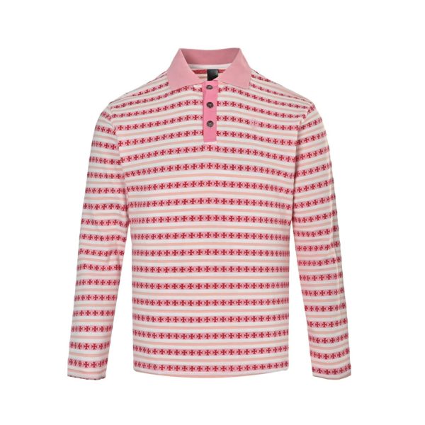 Chrome Hearts Cross Stripe Long-Sleeve Polo Shirt in Black & White