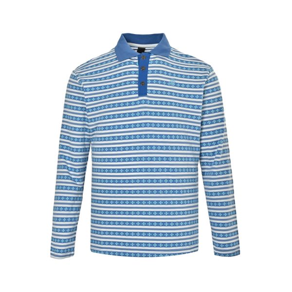 Chrome Hearts Cross Stripe Long-Sleeve Polo Shirt in Black & White