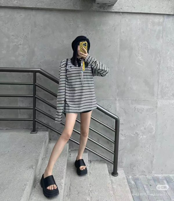 Chrome Hearts Cross Stripe Long-Sleeve Polo Shirt in Black & White