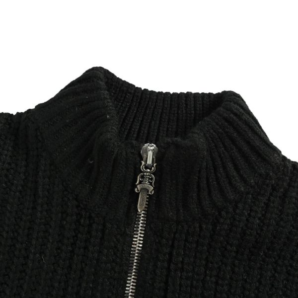 Chrome Hearts Large Cross Patch Ribbed Knit Zip-Up Sweater in Black (10) Chrome Hearts Large Cross Patch Ribbed Knit Zip-Up Sweater in Black